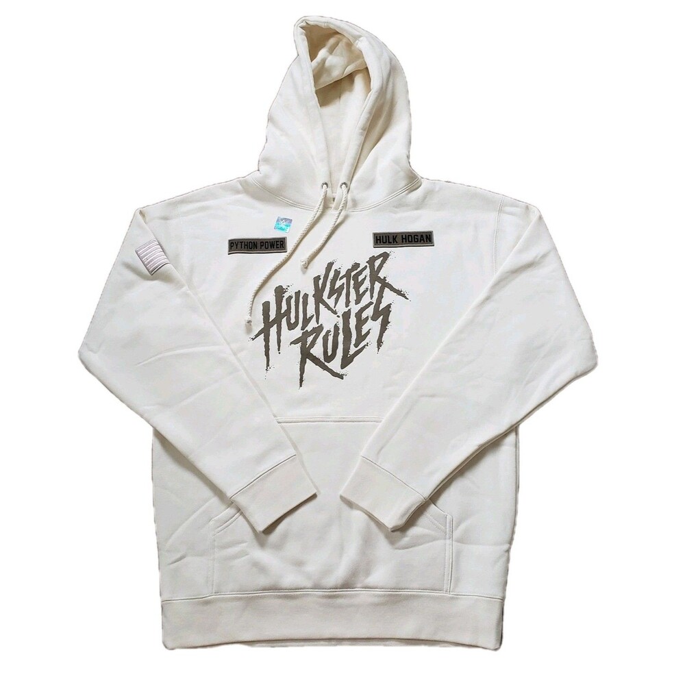 NWT Hulk Hogan WWE Hulkster Rules Sz Medium Mens Bone Cream Military Hoodie WWF